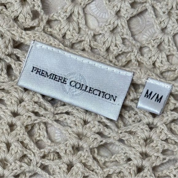 Premiere Collection Cream Crochet Boho Cardigan Cottagecore Long Sleeve Medium - Picture 7 of 11